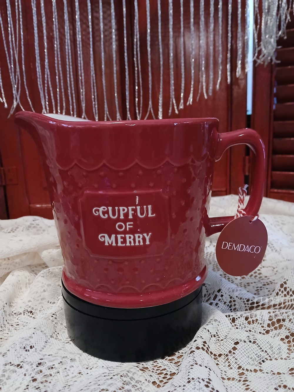 DEMDACO 32 Ounce Red 'Cupful of Merry' Holiday Measuring Pitcher